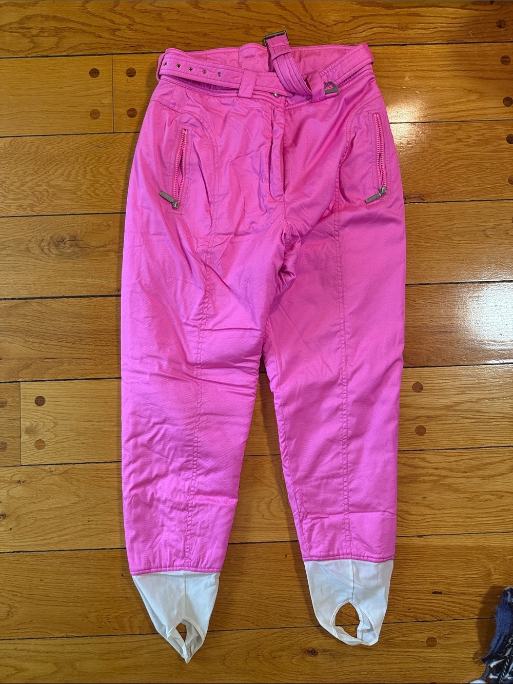 Kids Hot Pink Ski Joggers with White Ankle Stirrups